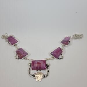Handmade Purple Agate Necklace with Sterling Silver Artisan Geometric Jewelry